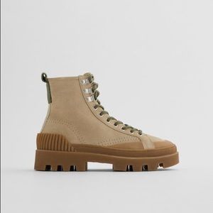 Zara Low Heel Laced Leather Ankle Boots